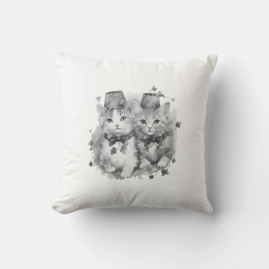 Zwart-witte katjes met hoedjes kussen (Voorkant)