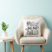 Zwart-witte katjes met polka stip bow kussen (Stoel)