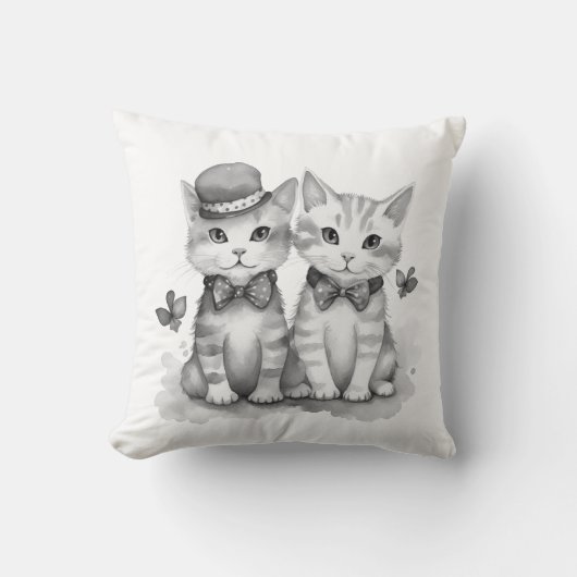 Zwart-witte katjes met polka stip bow kussen (Voorkant)