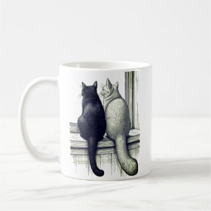 Zwart-witte katten bij het raam koffiemok