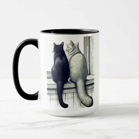Zwart-witte katten bij het raam mok (Links)