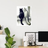 Zwart-witte katten bij het raam poster (Thuiskantoor)