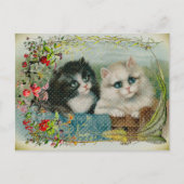 Zwart-witte katten Bloemenrand Feestdagenkaart (Voorkant)