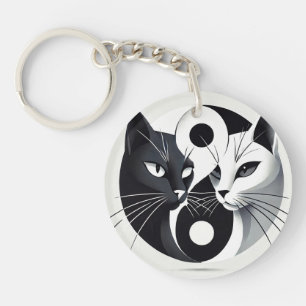 Zwart-witte katten die een Yin-Yang-symbool vormen Sleutelhanger