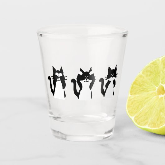 Zwart-witte katten | Drie wijze katjes Shot Glas (Voorkant)