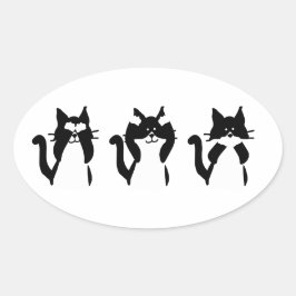 Zwart Witte Katten | Drie Wijze Kitties Ovale Sticker
