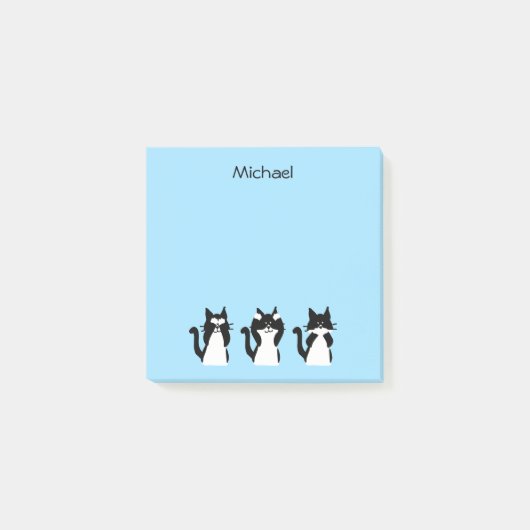 Zwart Witte Katten Drie Wijze Poesjes Blauw Post-it® Notes (Voorkant)