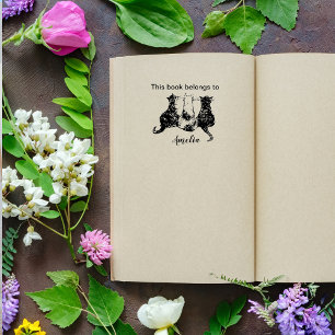 Zwart-witte katten geïllustreerd Dit boek behoort Zelfinktende Stempel