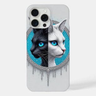 Zwart-Witte Katten Gespleten Portret Met Blauwe Og iPhone 15 Pro Max Case