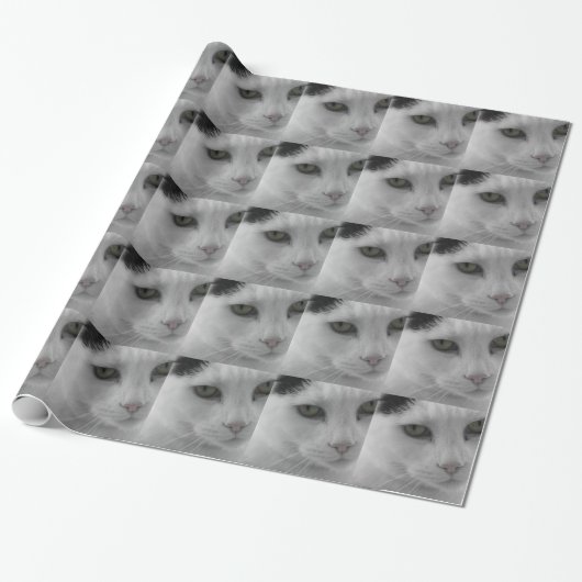 Zwart-witte katten gezicht cadeaupapier (Uitgerold)