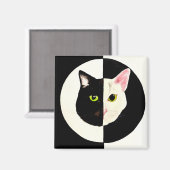 Zwart-witte katten gezicht yin en yang magneet (Voorkant / Achterkant)