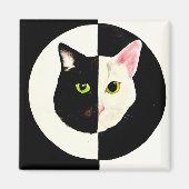 Zwart-witte katten gezicht yin en yang magneet (Voorkant)