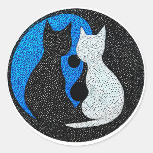 🐾 Zwart & Witte Katten Harmonie yin yang💙 Ronde Sticker