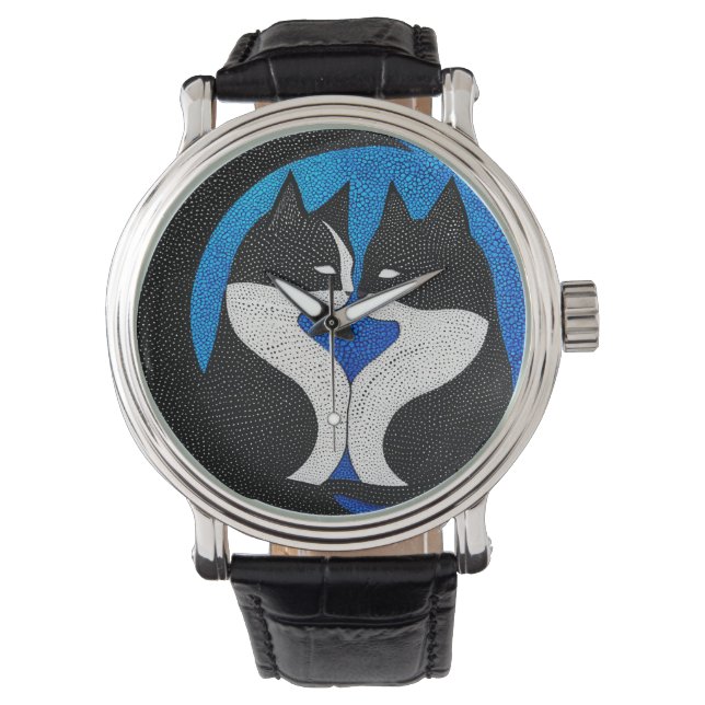 Zwart-witte katten horloge (Voorkant)