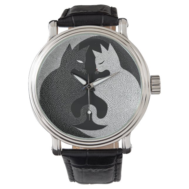 Zwart-witte katten horloge (Voorkant)