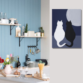 Zwart-witte katten in Volle Maan Canvasprint Canvas Afdruk