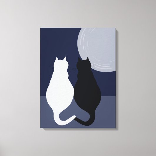 Zwart-witte katten in Volle Maan Canvasprint Canvas Afdruk (Voorkant)