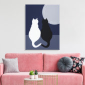Zwart-witte katten in Volle Maan Canvasprint Canvas Afdruk (Insitu (Woonkamer))