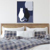 Zwart-witte katten in Volle Maan Canvasprint Canvas Afdruk (Insitu (Slaapkamer))