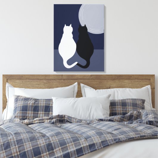Zwart-witte katten in Volle Maan Canvasprint Canvas Afdruk (Insitu (Slaapkamer))