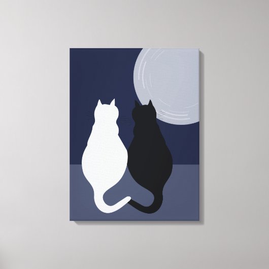 Zwart-witte katten in Volle Maan Canvasprint Canvas Afdruk (Voorkant)