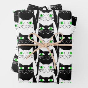 Zwart-witte katten inpakpapier vel