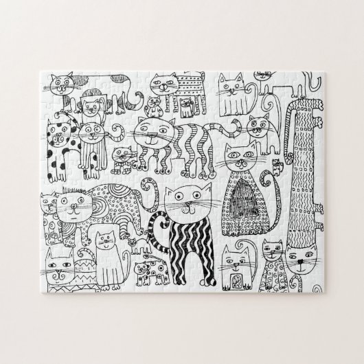 Zwart-witte katten met handschrift Moderne kunst Legpuzzel (Horizontaal)