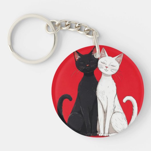 Zwart-witte katten sleutelhanger (Voorkant)