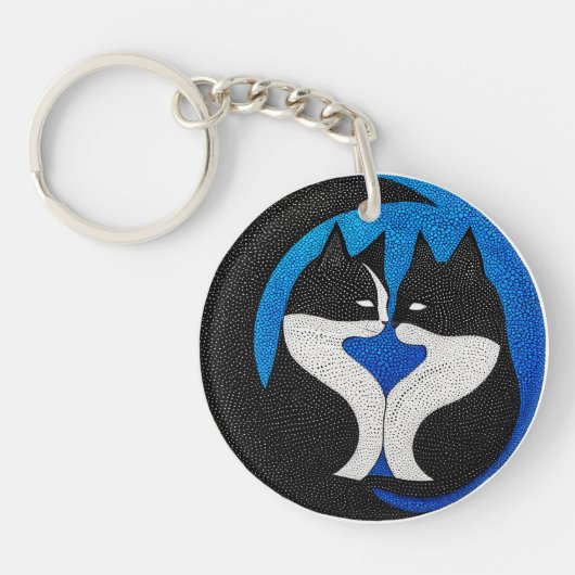 Zwart-witte katten sleutelhanger (Voorkant)