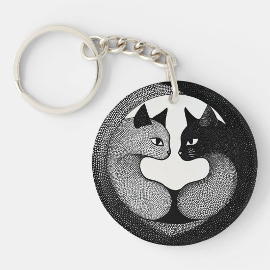 Zwart-witte katten sleutelhanger (Voorkant)