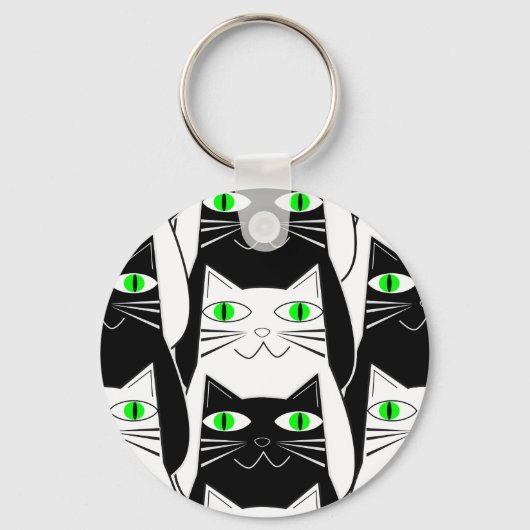 Zwart-witte katten sleutelhanger (Voorkant)