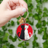 Zwart-witte katten sleutelhanger (Hand)