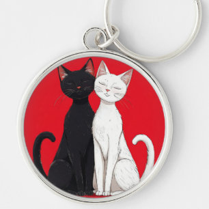 Zwart-witte katten sleutelhanger