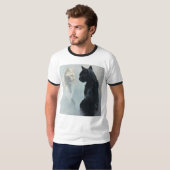 Zwart-witte katten Stare Ringer T-shirt (Voorkant volledig)