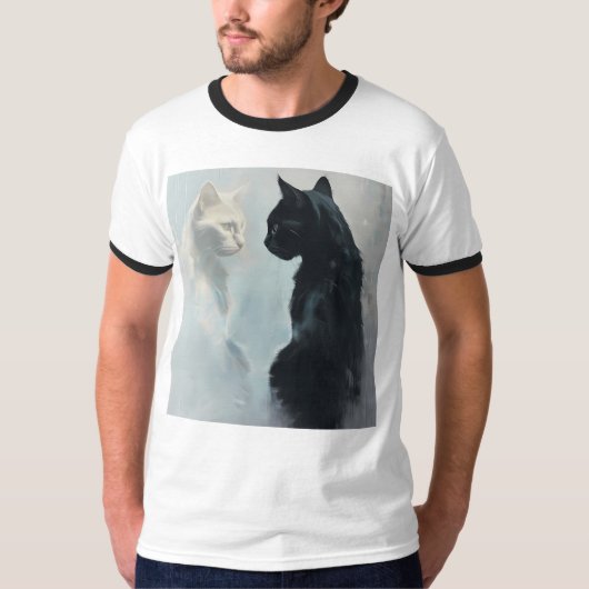 Zwart-witte katten Stare Ringer T-shirt (Voorkant)