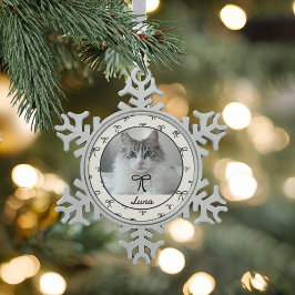 Zwart-witte kattenfoto sneeuwvlok kerstboomornamen tin sneeuwvlok ornament