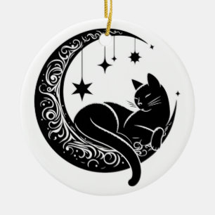 Zwart-Witte Kattenmaan Ramenornament Keramisch Ornament