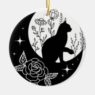 Zwart-Witte Kattenmaan Ruit Zonnevanger Keramisch Ornament