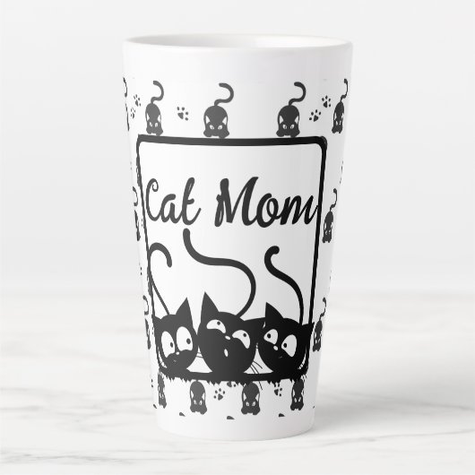 Zwart-Witte Kattenmoeder Latte Mok (Voorkant)