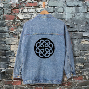Zwart Witte Keltische Knoopwerk Cirkel Symbool Denim Jacket