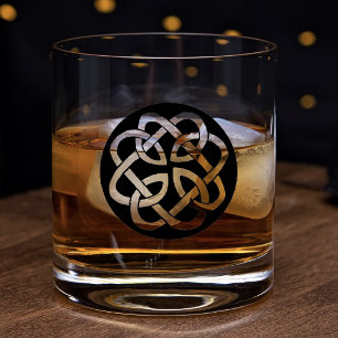 Zwart Witte Keltische Knoopwerk Cirkel Symbool Whisky Glas
