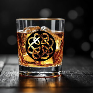 Zwart Witte Keltische Knoopwerk Cirkel Symbool Whisky Glas