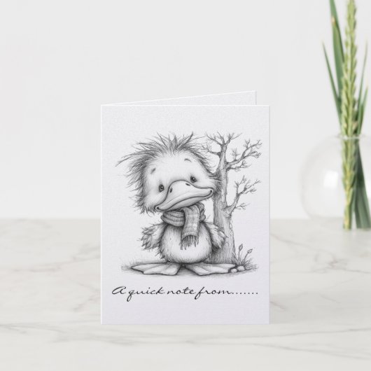 Zwart-Witte Kerst Eend Notitiekaartje (Voorkant)