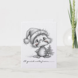 Zwart-Witte Kerst Eend Notitiekaartje