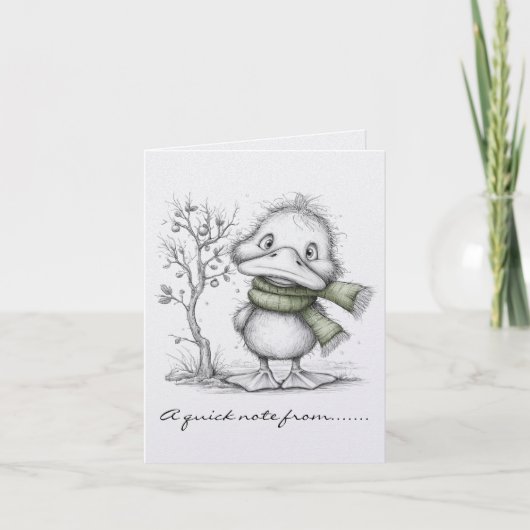 Zwart-Witte Kerst Eend Notitiekaartje (Voorkant)