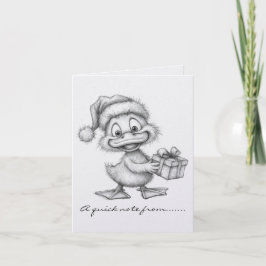 Zwart-Witte Kerst Eend Notitiekaartje