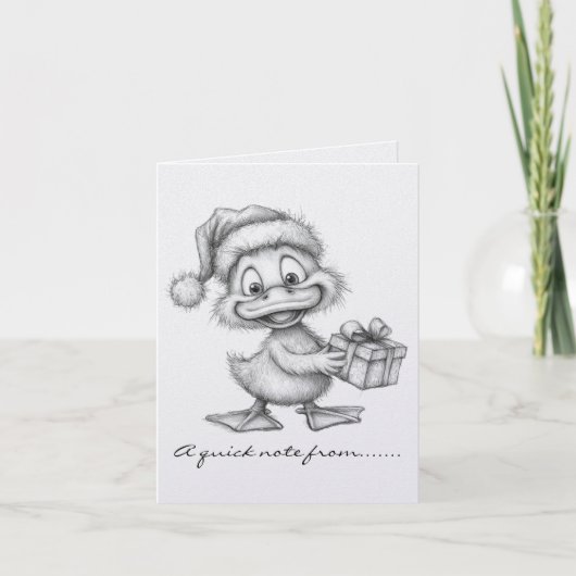 Zwart-Witte Kerst Eend Notitiekaartje (Voorkant)
