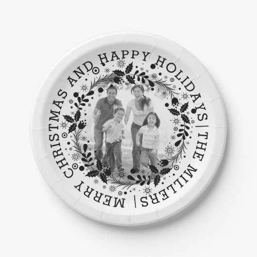 Zwart-witte kerst, lepel en foto papieren bordje (Voorkant)