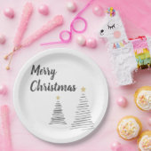 Zwart-witte kerstaven papieren bordje (Feest)