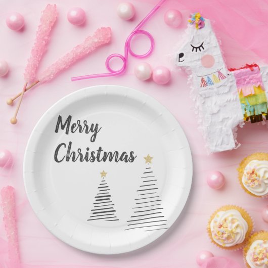 Zwart-witte kerstaven papieren bordje (Feest)